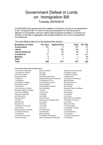 Government Defeat in Lords on  Immigration Bill Tuesday 26/04/2016
