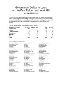 Government Defeat in Lords on  Welfare Reform and Work Bill