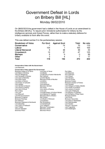 Government Defeat in Lords on Bribery Bill [HL] Monday 08/02/2010
