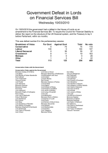 Government Defeat in Lords on Financial Services Bill Wednesday 10/03/2010