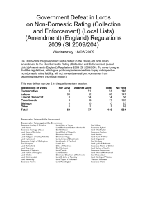 Government Defeat in Lords on Non-Domestic Rating (Collection and Enforcement) (Local Lists)