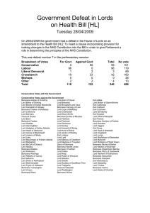 Government Defeat in Lords on Health Bill [HL] Tuesday 28/04/2009