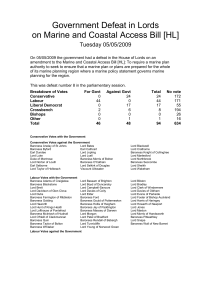 Government Defeat in Lords on Marine and Coastal Access Bill [HL]