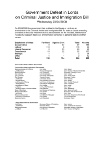 Government Defeat in Lords on Criminal Justice and Immigration Bill