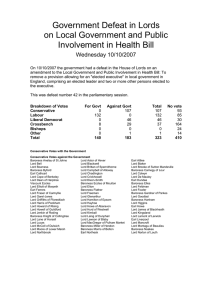 Government Defeat in Lords on Local Government and Public Wednesday 10/10/2007