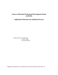 Literacy Education Professional Development School (LEPrDS)  Application Materials and Admission Process