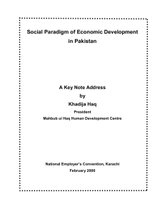 Social Paradigm of Economic Development in Pakistan A Key Note Address