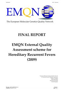 FINAL REPORT EMQN External Quality Assessment scheme for Hereditary Recurrent Fevers