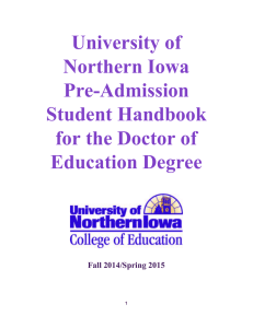University of  Northern Iowa  Pre­Admission  Student Handbook 