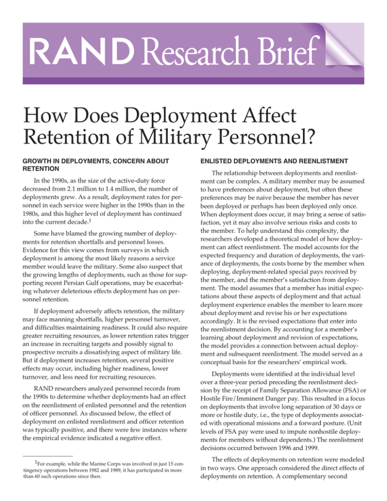 How Does Deployment Affect Retention of Military Personnel?