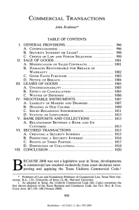 COMMERCIAL  TRANSACTIONS John Krahmer* John  Krahmer* TABLE  OF  CONTENTS