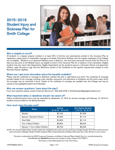 2015–2016 Student Injury and Sickness Plan for Smith College