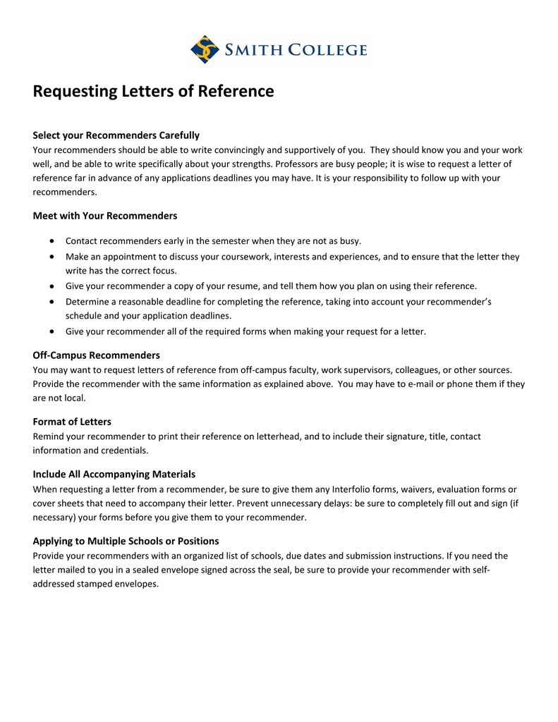 Requesting Letters Of Reference Select