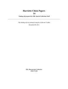Harriette Chick Papers 14 EBL Manuscripts Collection 2004-10-28