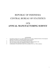 REPUBLIC OF INDONESIA CENTRAL BUREAU OF STATISTICS 1978 ANNUAL MANUFACTURING SURVEY