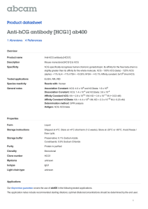 Anti-hCG antibody [HCG1] ab400 Product datasheet 1 Abreviews Overview