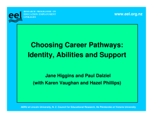 eel Choosing Career Pathways: Identity, Abilities and Support Jane Higgins and Paul Dalziel