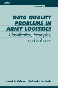 DATA QUALITY PROBLEMS IN ARMY LOGISTICS Classification, Examples,