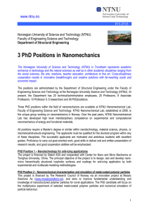 3 PhD Positions in Nanomechanics  www.ntnu.no