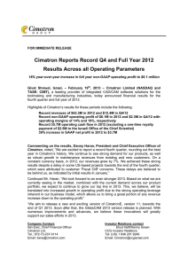 Cimatron Reports Record Q4 and Full Year 2012