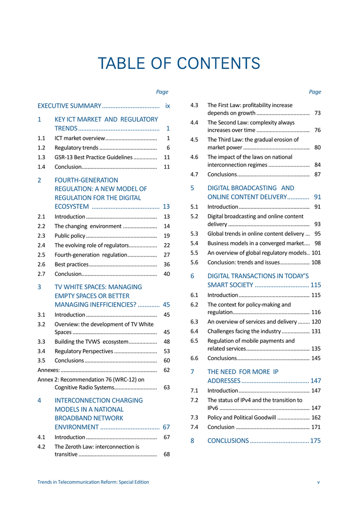 Executive Summary Table