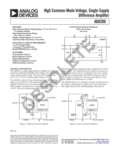 High Common-Mode Voltage, Single-Supply Difference Amplifier AD8200