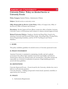 University Policy:  Policy on Alcohol Service at University Events