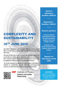 COMPLEXITY AND SUSTAINABILITY 30 JUNE 2015