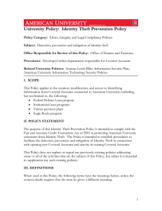 University Policy:  Identity Theft Prevention Policy