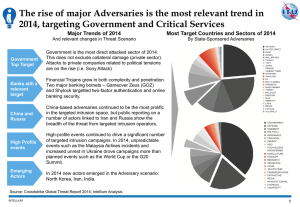 The rise of major Adversaries is the most relevant trend... 2014, targeting Government and Critical Services