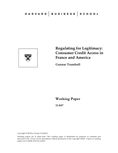 Regulating for Legitimacy: Consumer Credit Access in France and America Working Paper