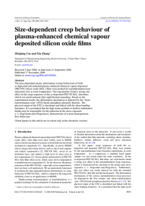 Size-dependent creep behaviour of plasma-enhanced chemical vapour deposited silicon oxide films