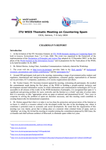 ITU WSIS Thematic Meeting on Countering Spam CHAIRMAN’S REPORT  Introduction