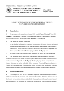 WORKING GROUP OF EXPERTS ON STABLE ELECTION PROCEDURES (RES. 78, MINNEAPOLIS, 1998)
