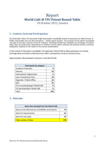 Report World Café @ ITU Patent Round Table 10 October 2012, Geneva