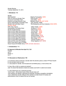 Senate Minutes Tuesday September 15, 2015 Attendance: Senate