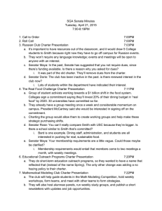 SGA Senate Minutes  Tuesday, April 21, 2015   7:00­8:19PM    