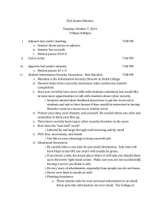 SGA	Senate	Minutes Tuesday,	October	7,	2014 7:00pm‐8:00pm Adjourn	last	week’s	meeting