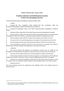 RESOLUTION 63 (Rev. Dubai, 2014) to IPv6 in the developing countries