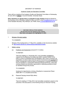 UNIVERSITY OF WARWICK  Academic Quality and Standards Committee