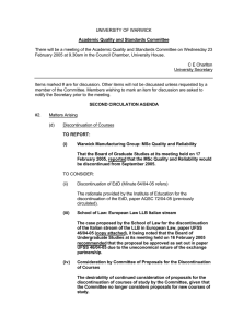 UNIVERSITY OF WARWICK Academic Quality and Standards Committee