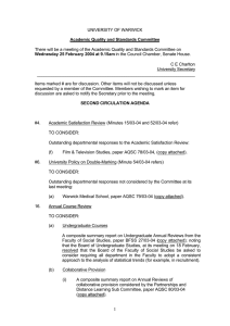 UNIVERSITY OF WARWICK C E Charlton Academic Quality and Standards Committee