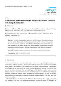 entropy Coincidences and Estimation of Entropies of Random Variables with Large Cardinalities