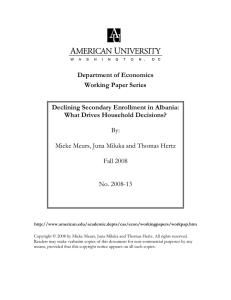 Department of Economics Working Paper Series Declining Secondary Enrollment in Albania: