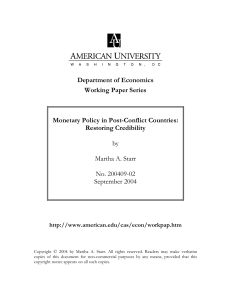 Department of Economics Working Paper Series  Monetary Policy in Post-Conflict Countries: