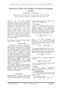 Generation of Real Time Database for Speech Recognition System  Vivek Khalane