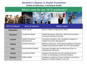 What’s next for our 2010 graduates? Bachelor’s Degree in Health Promotion