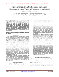 Performance, Combustion and Emission Characteristics of Corn oil blended with Diesel