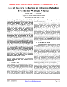 Role of Feature Reduction in Intrusion Detection Systems for Wireless Attacks