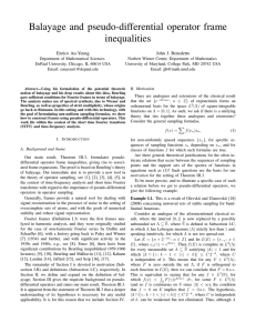 Balayage and pseudo-differential operator frame inequalities Enrico Au-Yeung John J. Benedetto